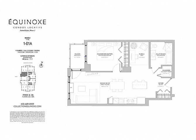 Floor plan for 1 bed, 1 bath, 805 sqft
