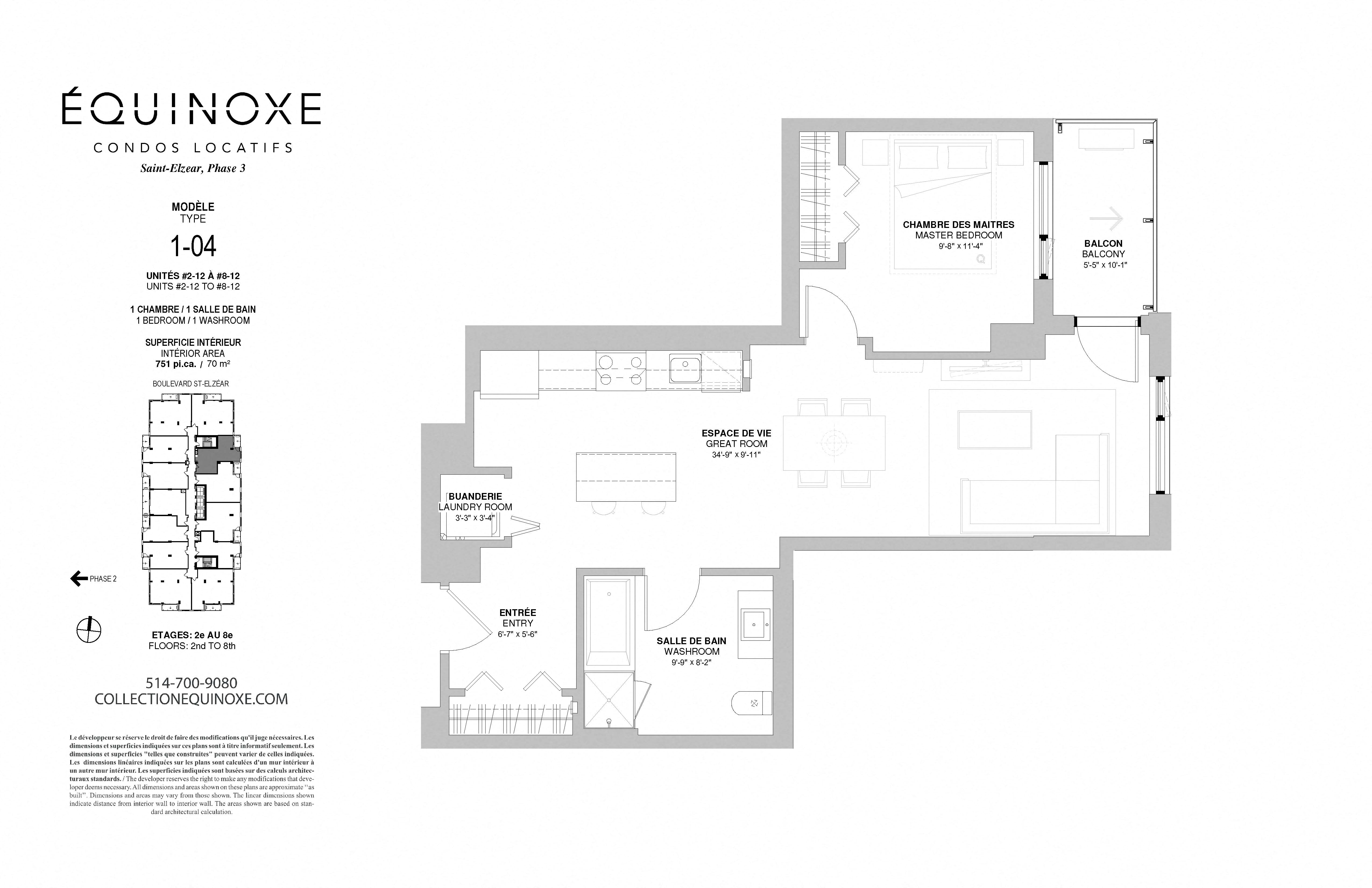 Floor plan for 1 bed, 1 bath, 751 sqft