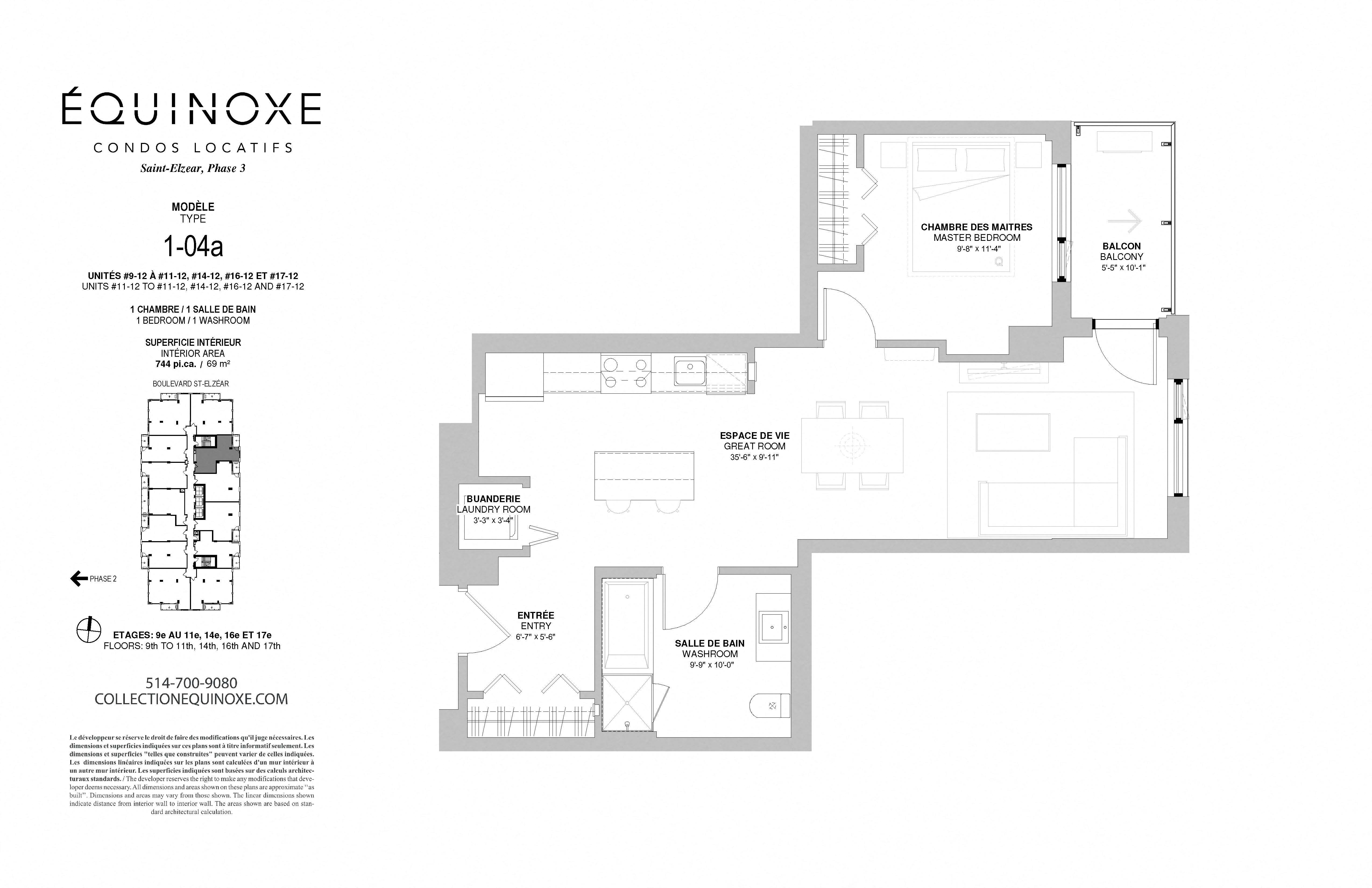 Floor plan for 1 bed, 1 bath, 744 sqft