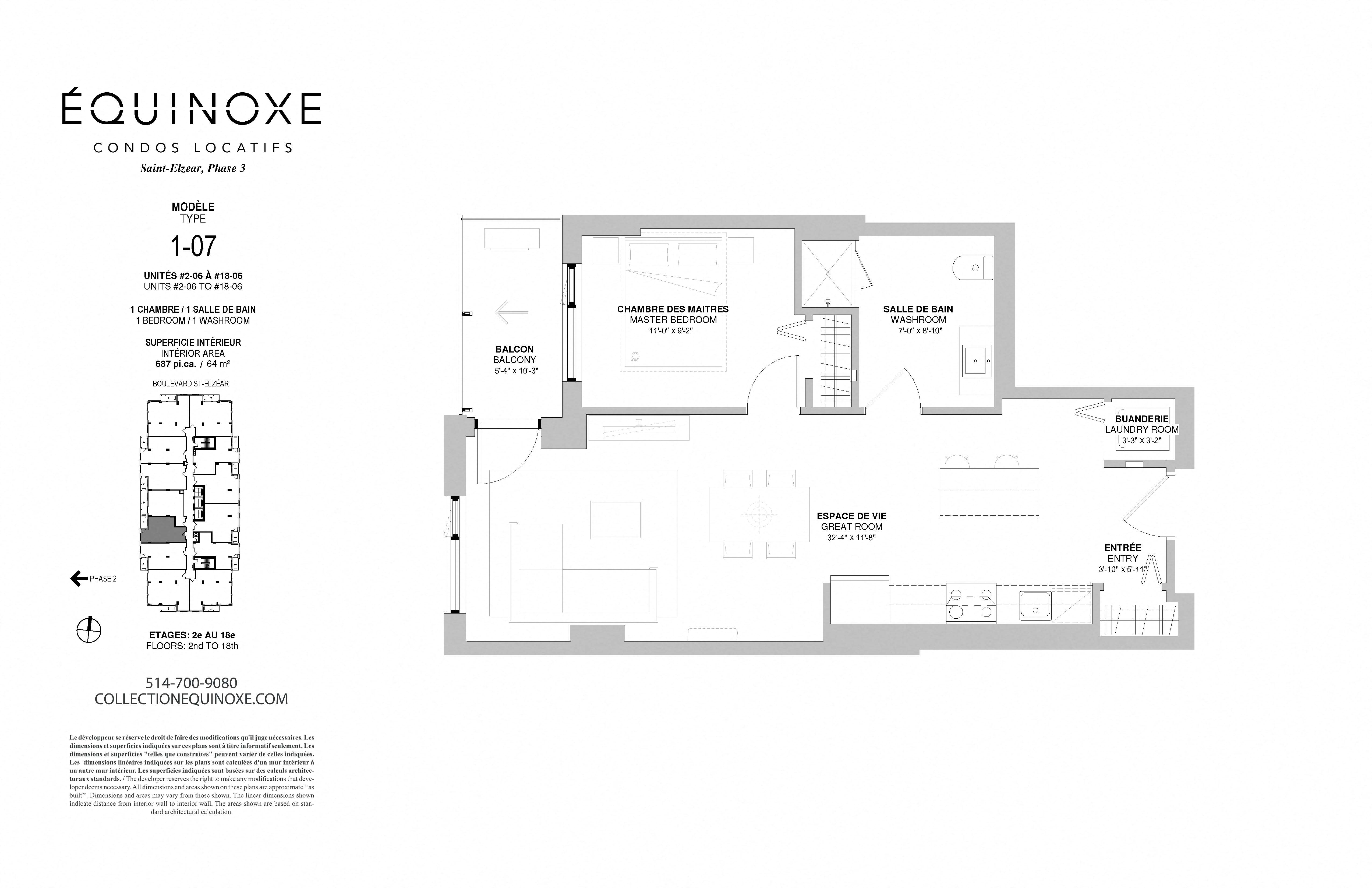 Floor plan for 1 bed, 1 bath, 687 sqft