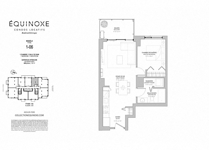 Floor plan for 1 bed, 1 bath, 600 sqft