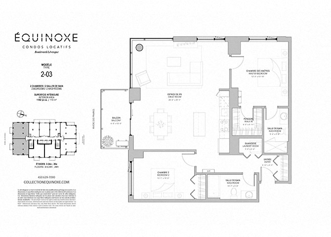 Floor plan for 2 beds, 2 baths, 1196 sqft