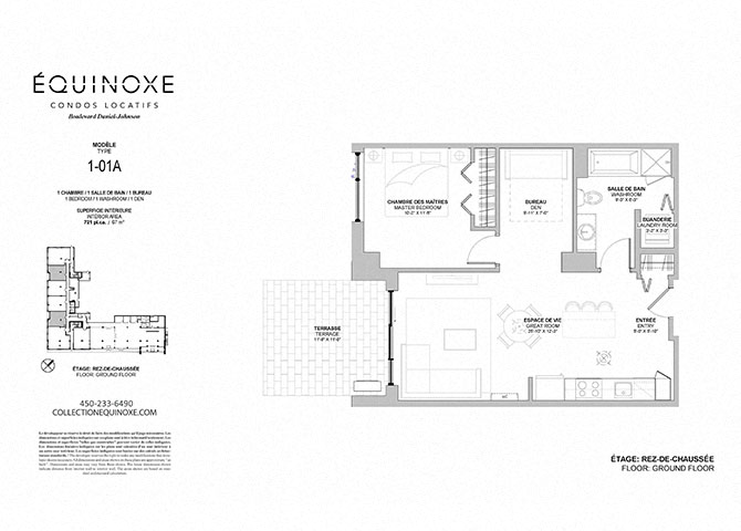 Floor plan for 1 bed, 1 bath, 721 sqft