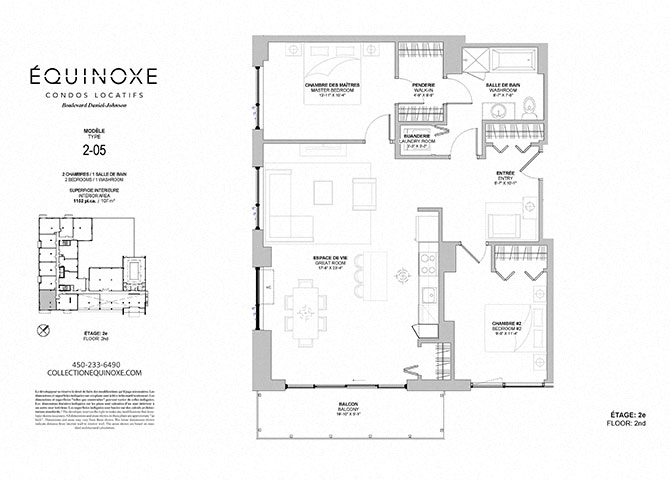 Floor plan for 2 beds, 1 bath, 1152 sqft