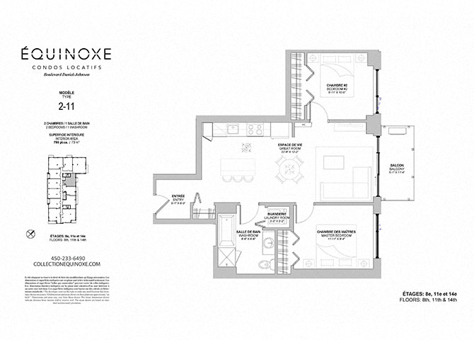 Floor plan for 2 beds, 1 bath, 786 sqft