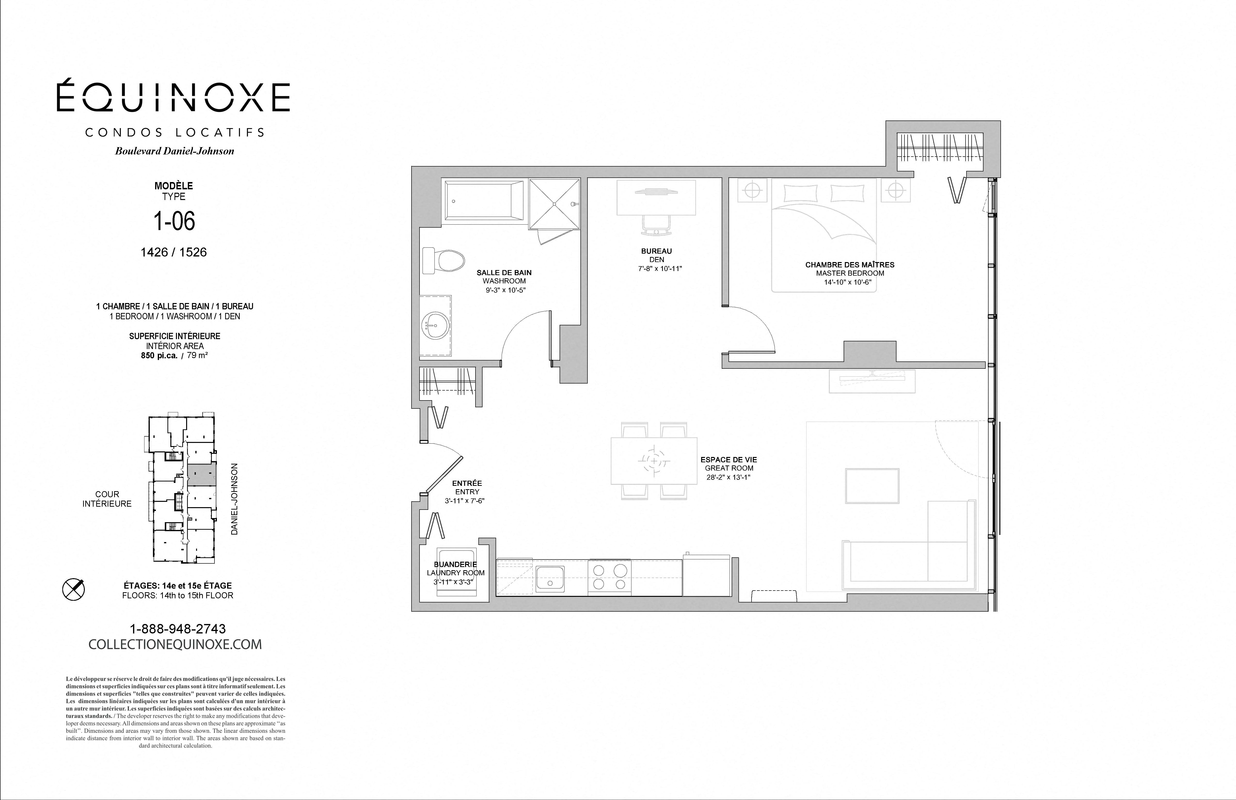 Floor plan for 1 bed, 1 bath, 850 sqft