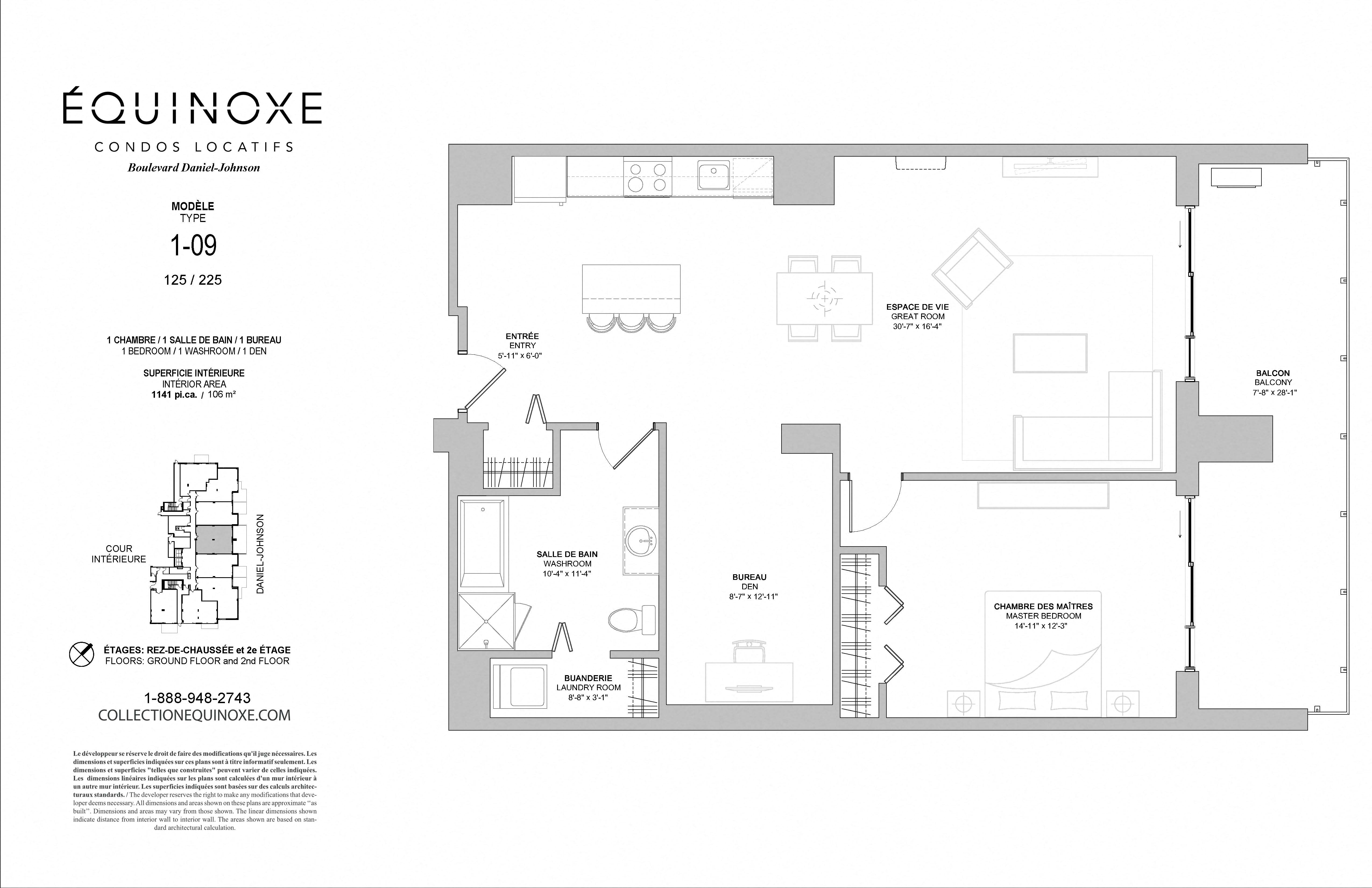Floor plan for 1 bed, 1 bath, 1141 sqft