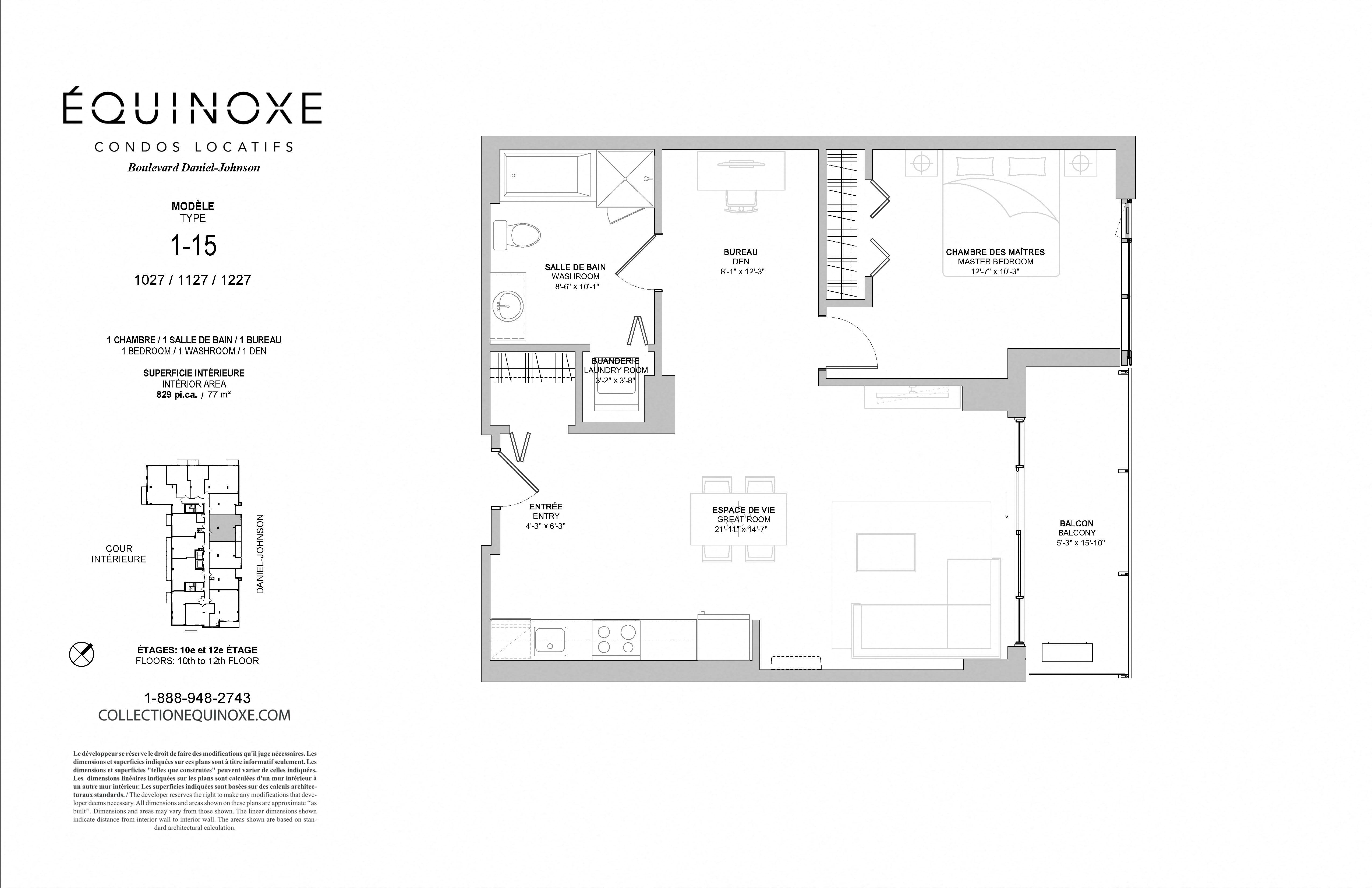 Floor plan for 1 bed, 1 bath, 829 sqft