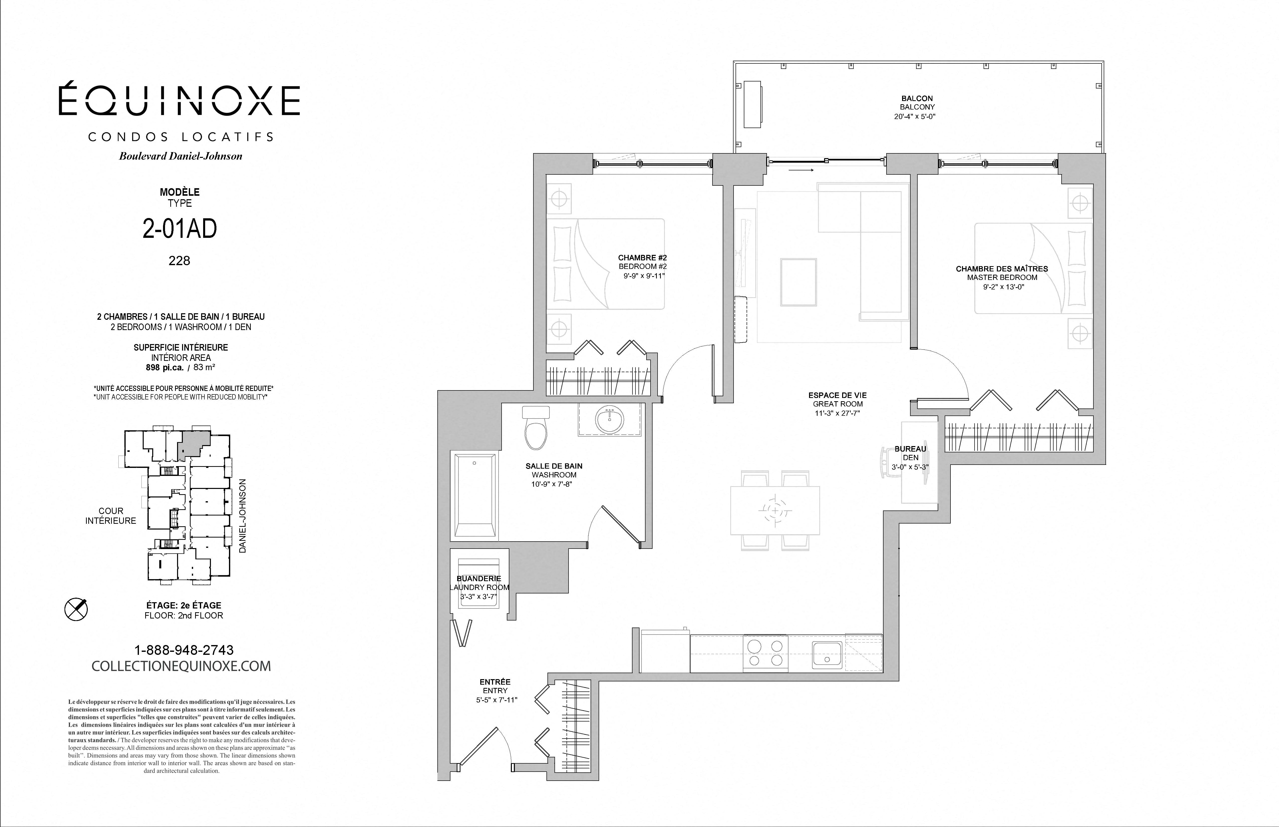 Floor plan for 2 beds, 1 bath, 898 sqft