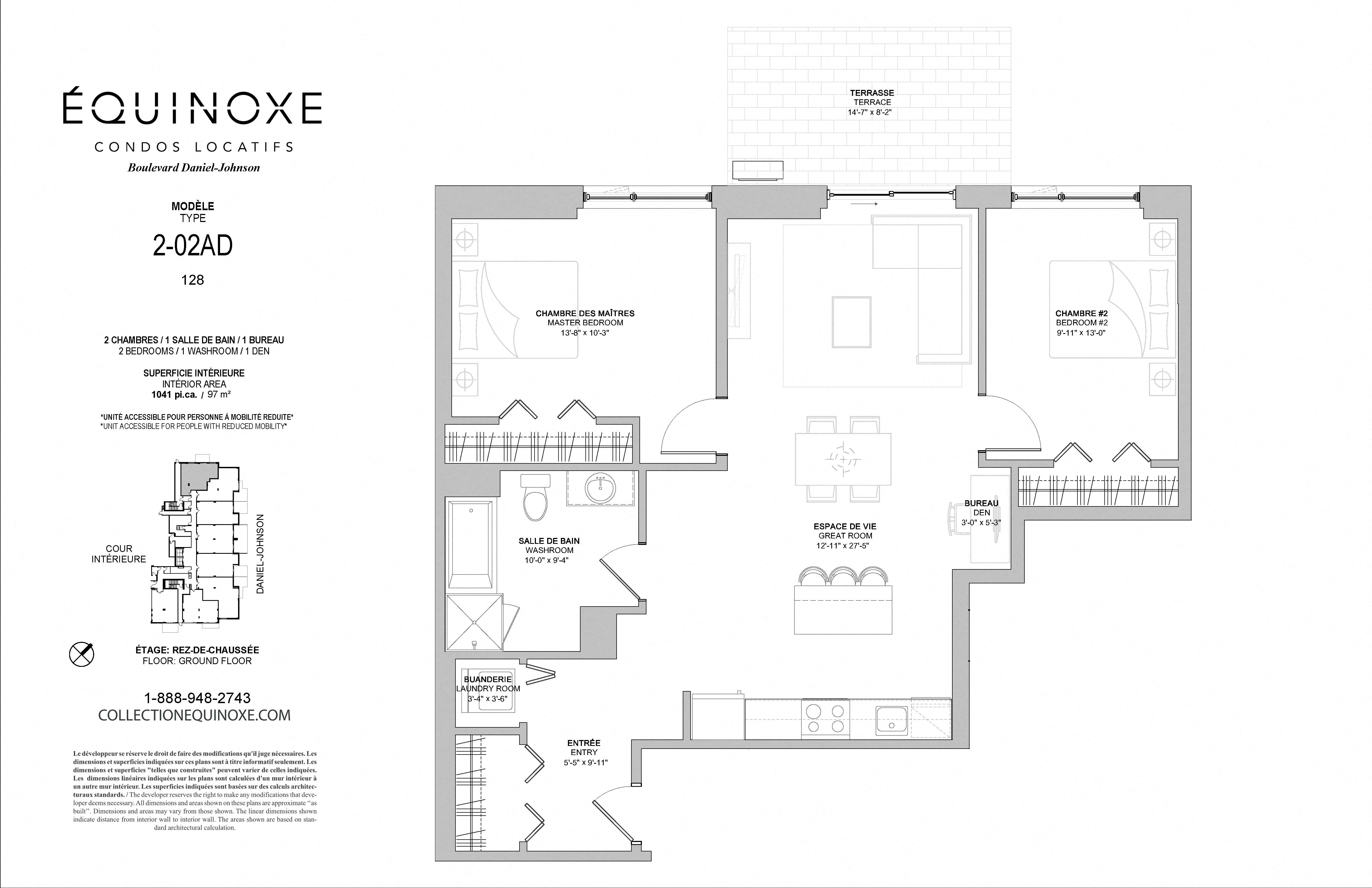 Floor plan for 2 beds, 1 bath, 1041 sqft