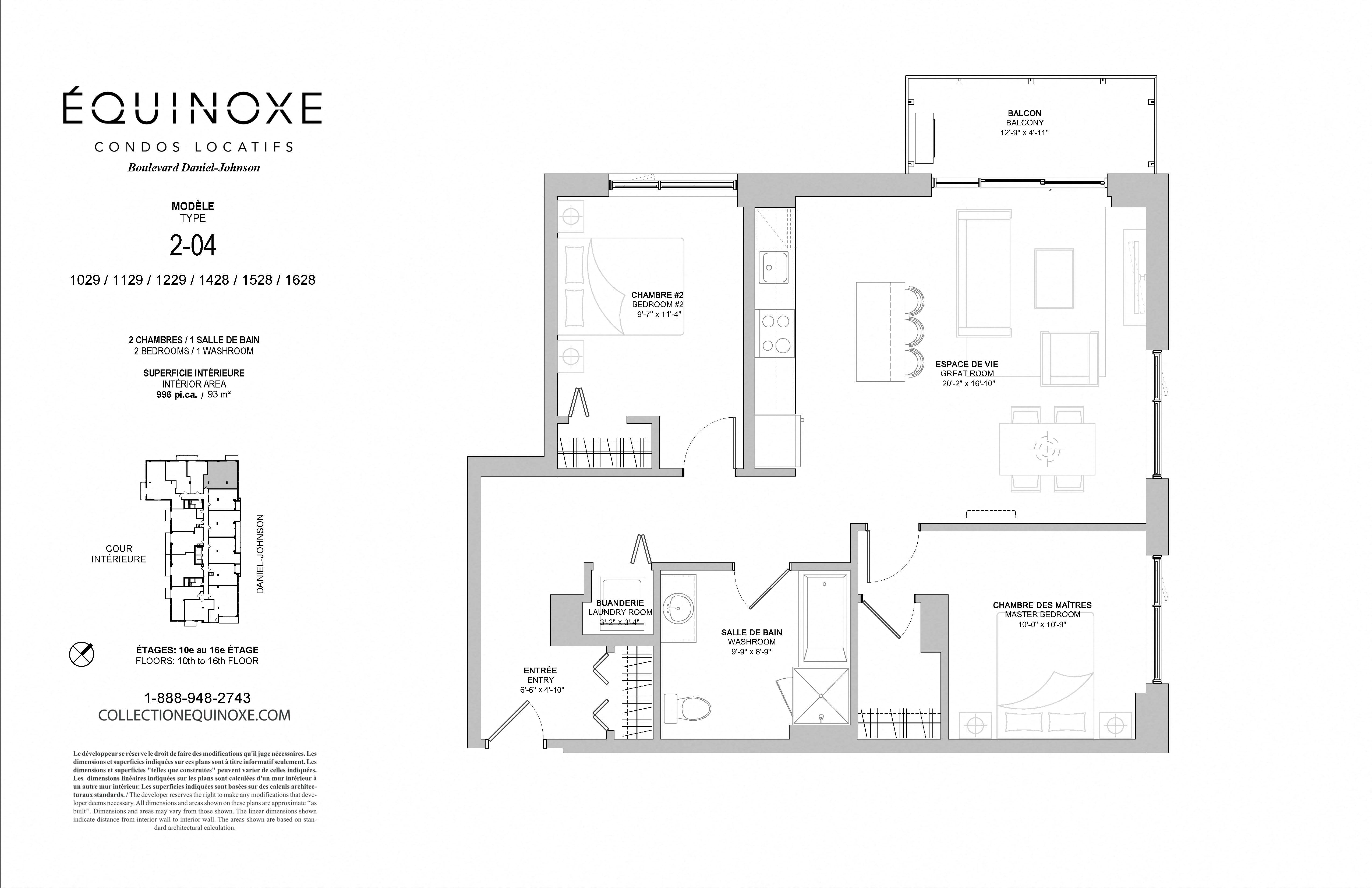 Floor plan for 2 beds, 1 bath, 996 sqft
