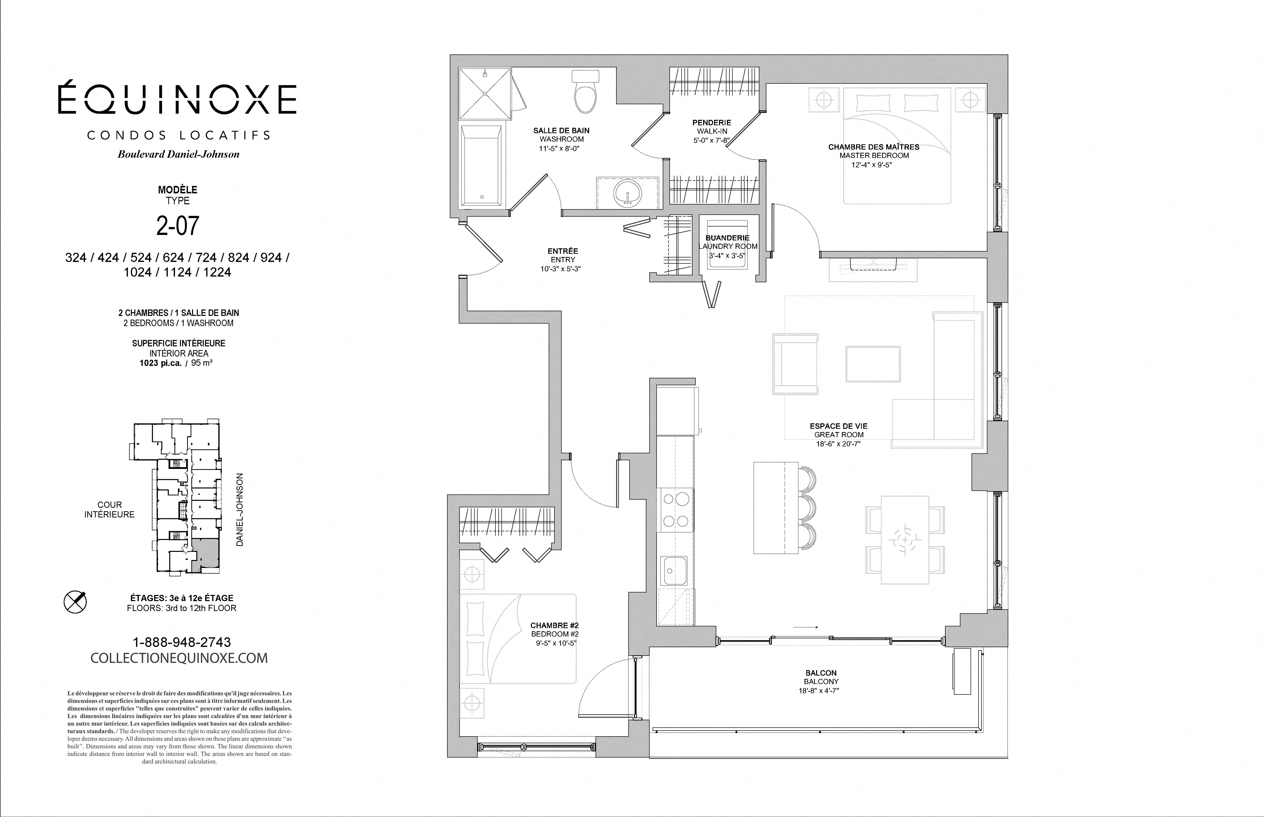 Floor plan for 2 beds, 1 bath, 1023 sqft