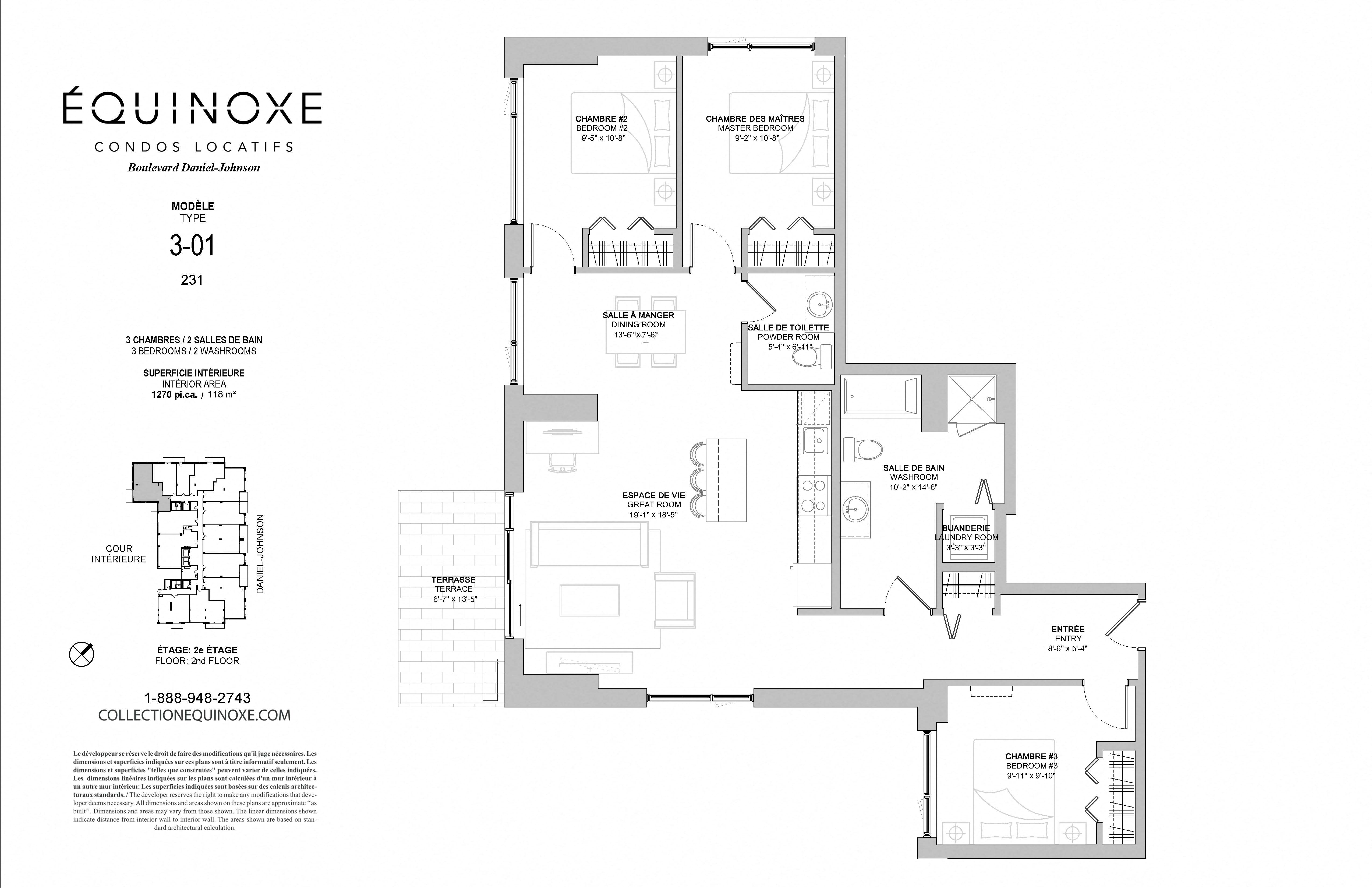 Floor plan for 3 beds, 2 baths, 1270 sqft