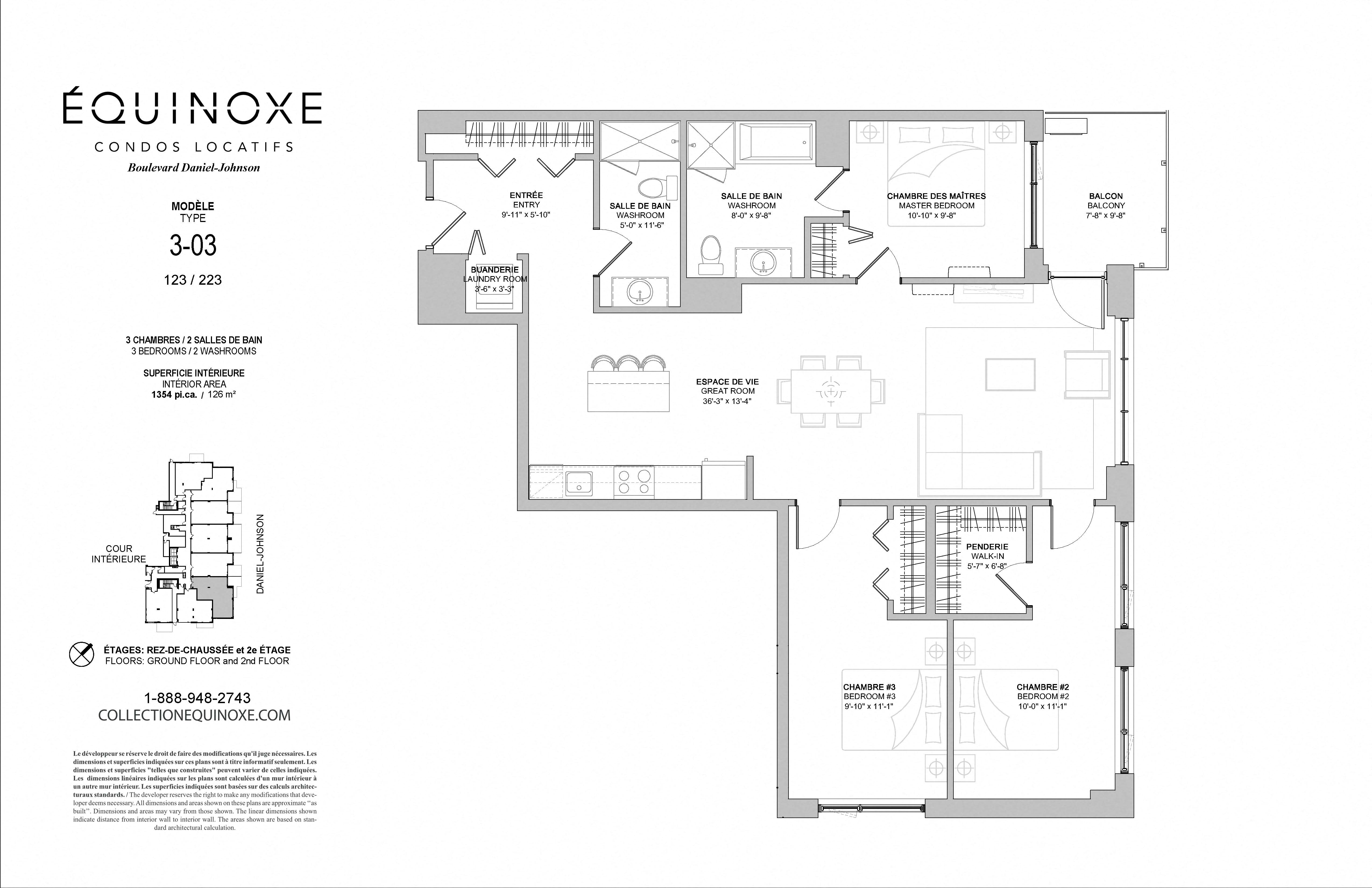 Floor plan for 3 beds, 2 baths, 1354 sqft