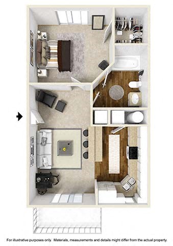 Floor plan for 1 bed, 1 bath, 650 sqft