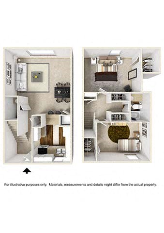 Floor plan for 2 beds, 1.5 baths, 1155 sqft