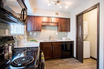 Kitchen with brown cabinets