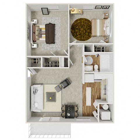 Floor plan for 2 beds, 1 bath, 780 sqft