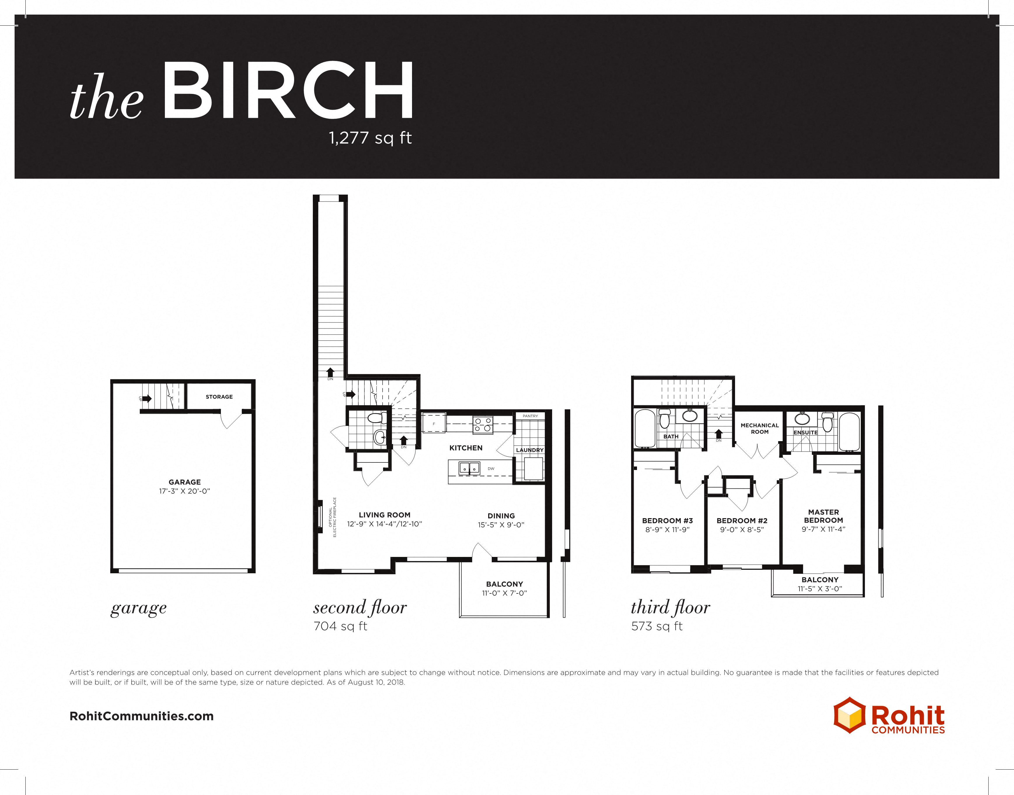 Floor plan for 3 beds, 2 baths, 1277 sqft