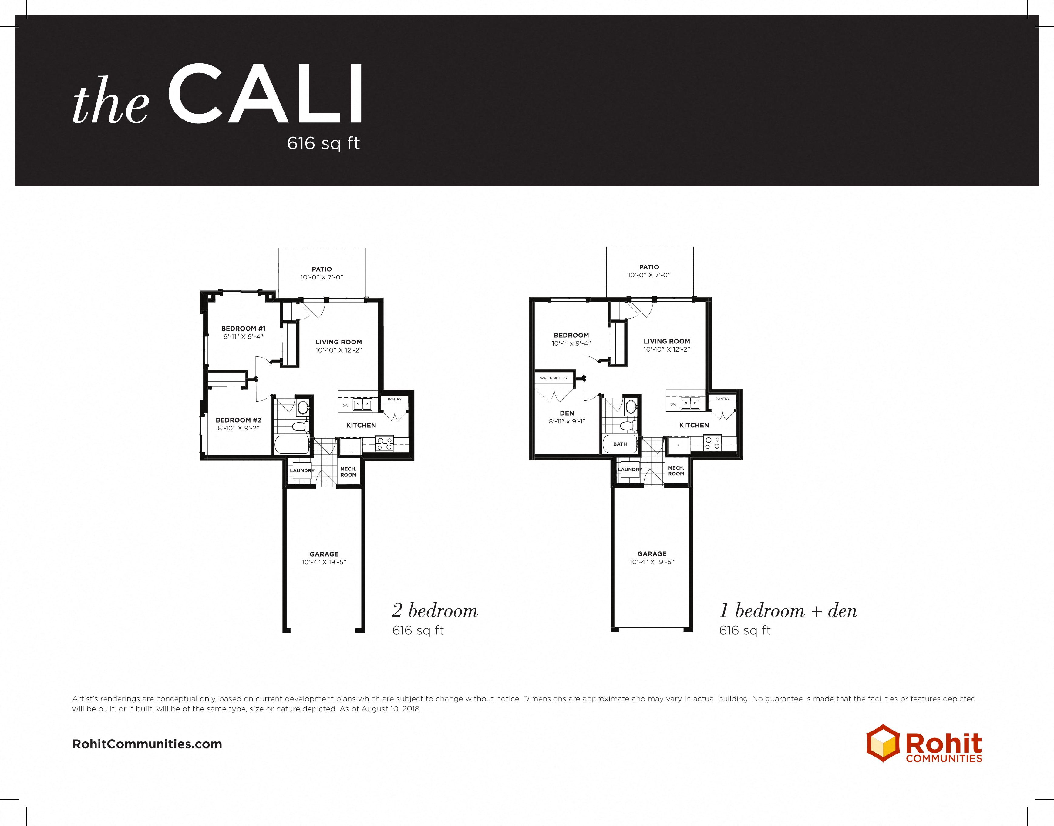 Floor plan for 1 bed, 1 bath, 616 sqft