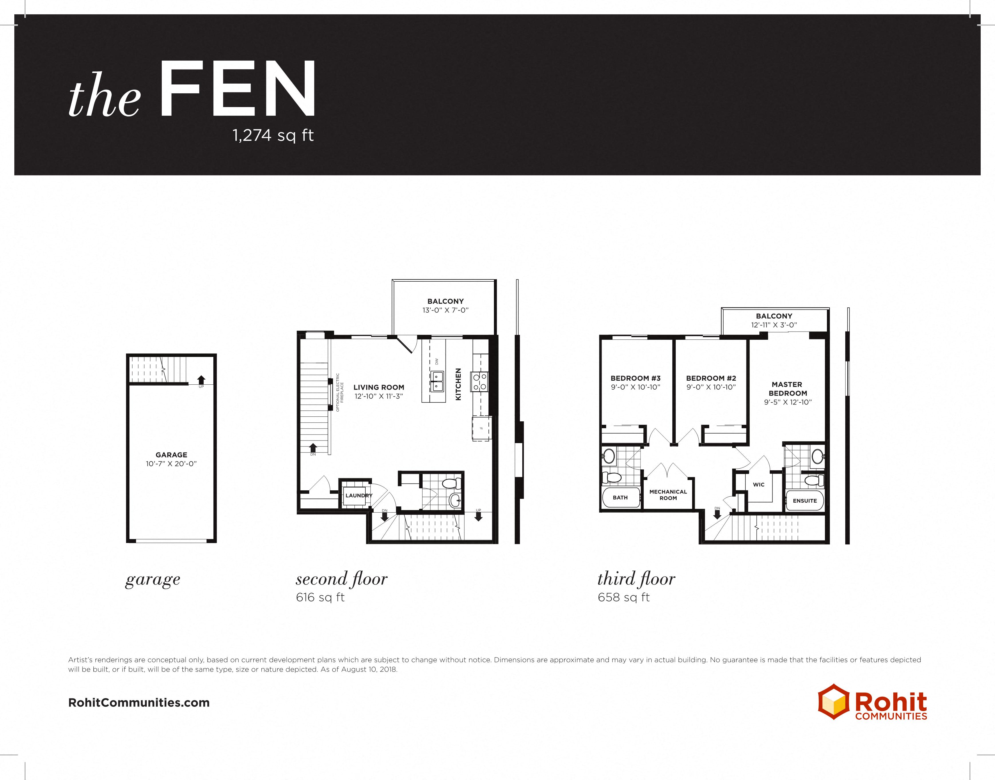 Floor plan for 3 beds, 2 baths, 1274 sqft