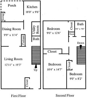 Floor plan for 3 beds, 1.5 baths, 1050 sqft