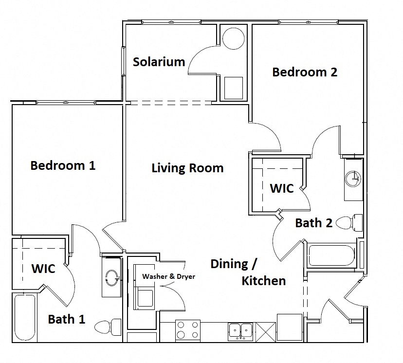 Floor plan for 2 beds, 2 baths, 1009 sqft