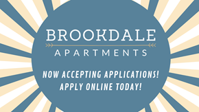 Charlottesville apartment for rent - a blue circle with the words broadband apartments apply online today