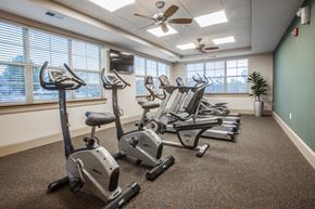 Charlottesville apartment for rent - a gym with cardio machines and a large window