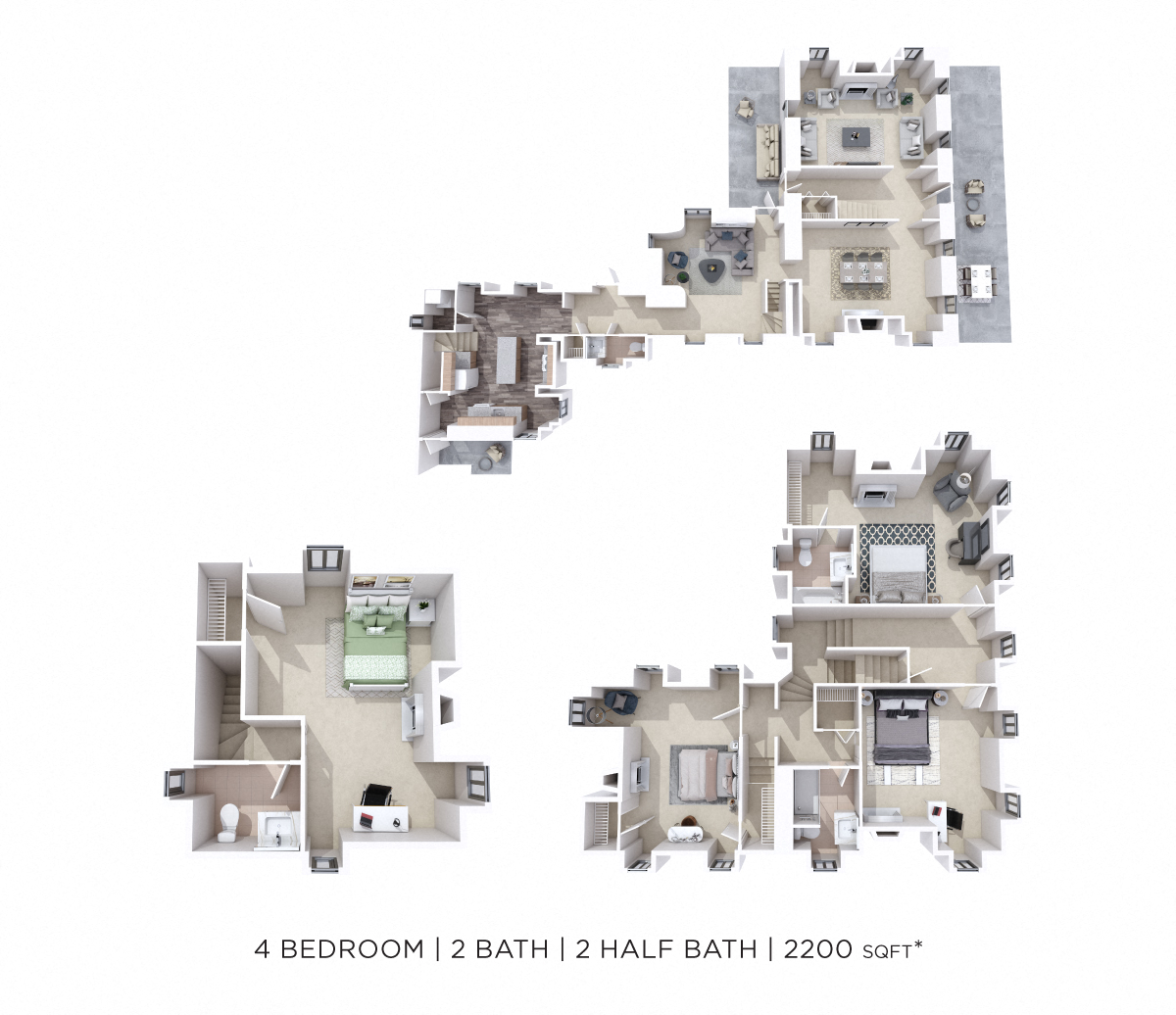 Floor plan for 4 beds, 2.5 baths, 3389 sqft
