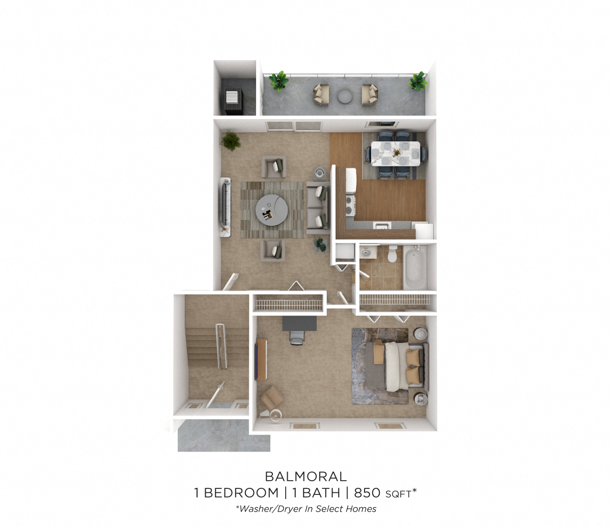 Floor plan for 1 bed, 1 bath, 850 sqft