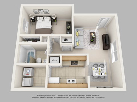 Floor plan for 1 bed, 1 bath, 532 sqft