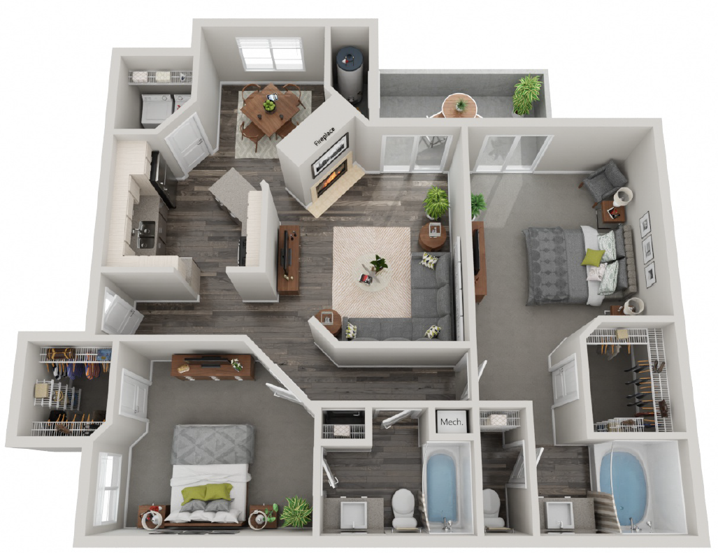 Floor plan for 2 beds, 2 baths, 1146 sqft