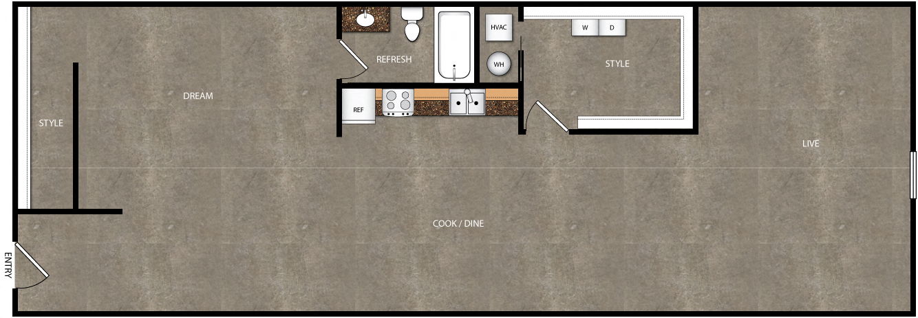 Floor plan for 1 bed, 1 bath, 1140 sqft