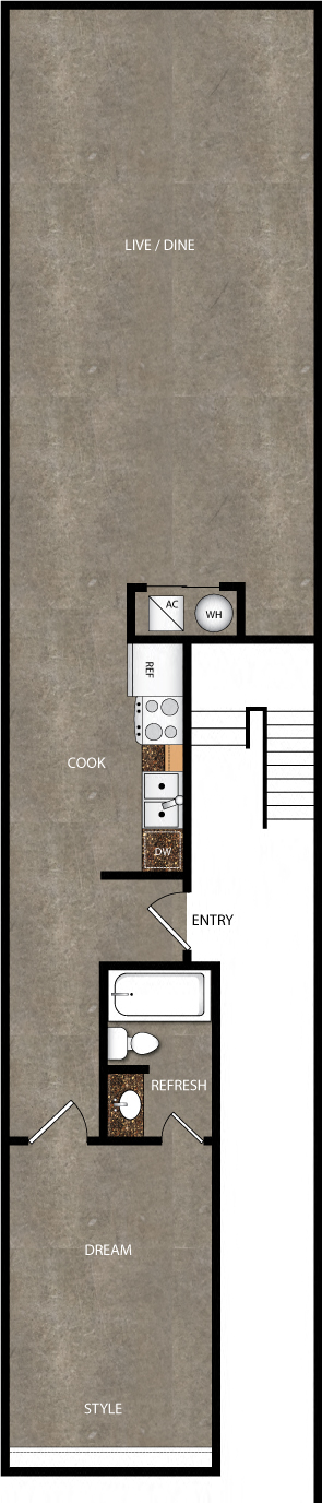 Floor plan for 1 bed, 1 bath, 1045 sqft