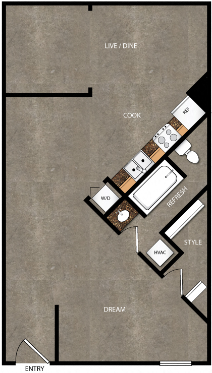 Floor plan for 1 bed, 1 bath, 996 sqft