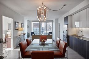 San Francisco apartment for rent - a dining room with a glass table and chairs