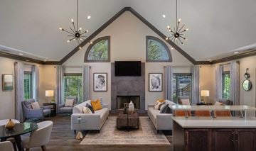 Alpharetta apartment for rent - a living room with couches and chairs and a fireplace