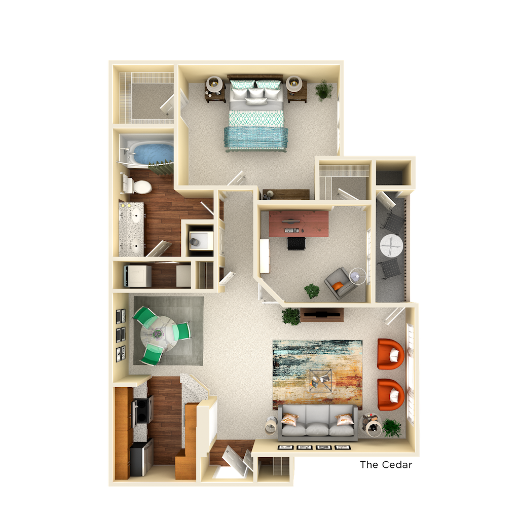 Floor plan for 2 beds, 1 bath, 1059 sqft