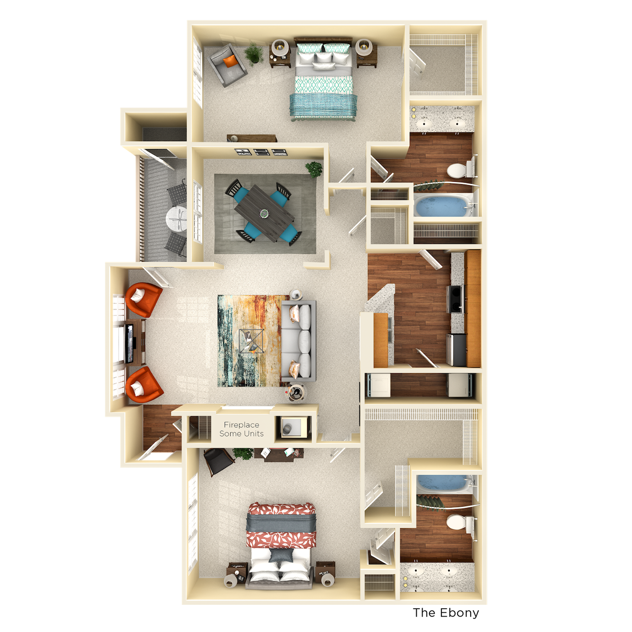 Floor plan for 2 beds, 2 baths, 1535 sqft