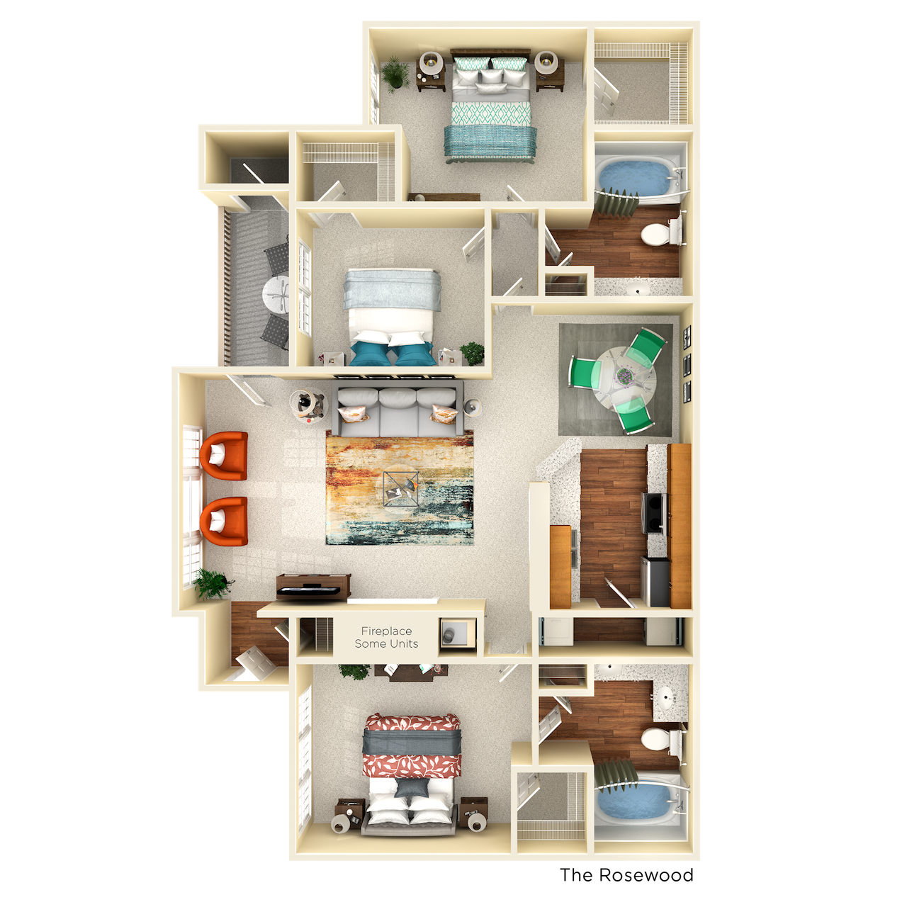 Floor plan for 3 beds, 2 baths, 1336 sqft