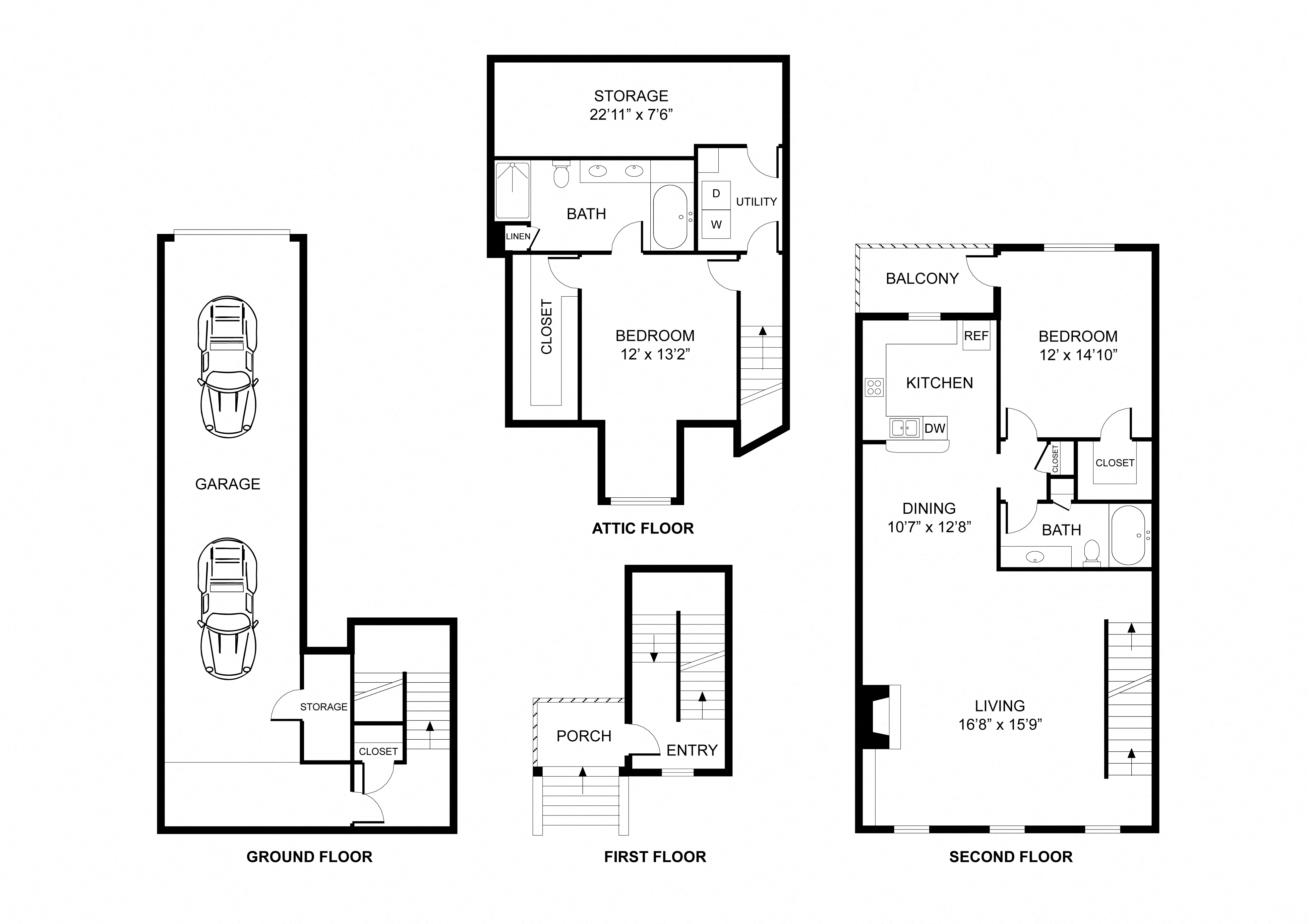 Floor plan for 2 beds, 2 baths, 1454 sqft