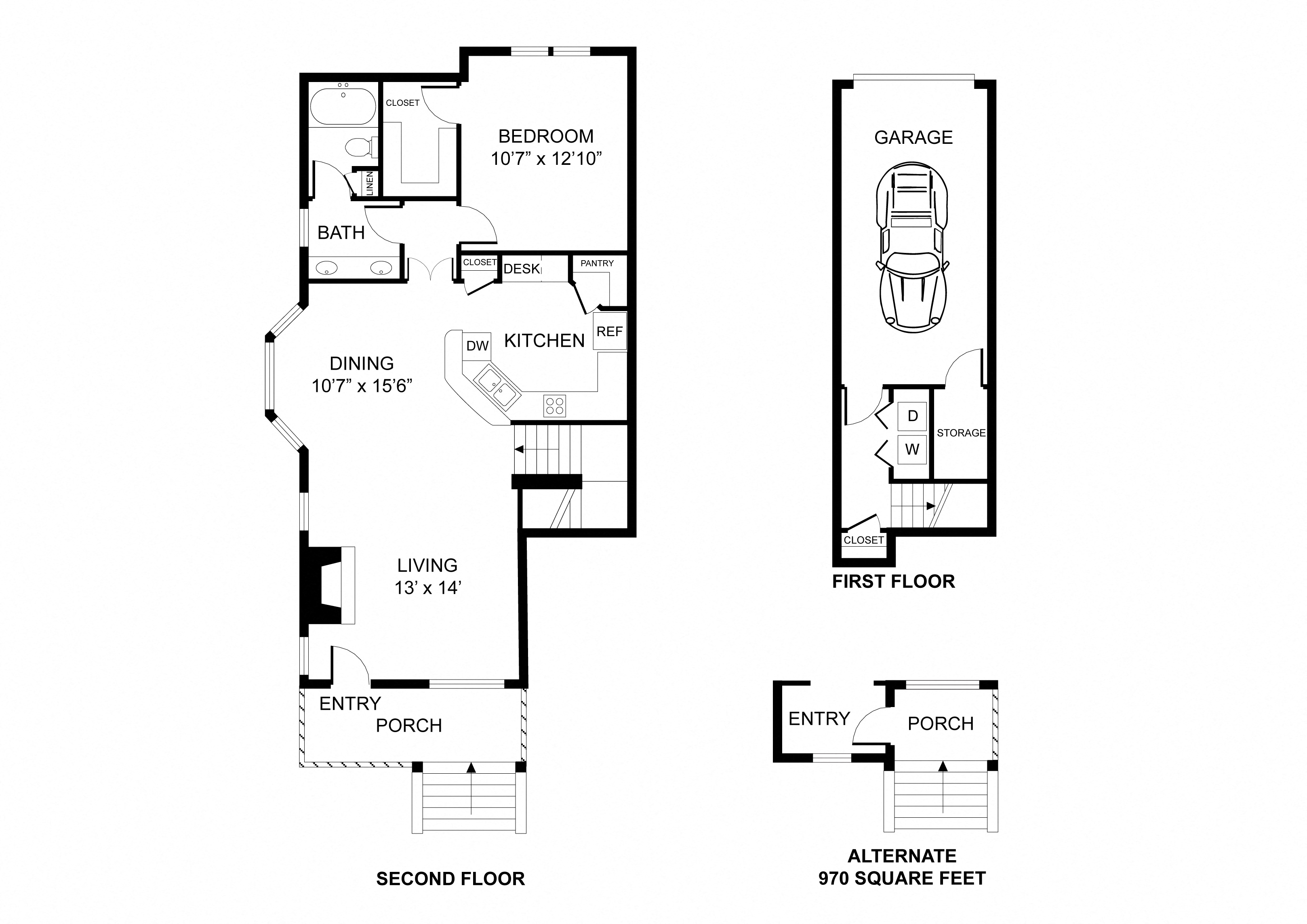 Floor plan for 1 bed, 1 bath, 926 sqft