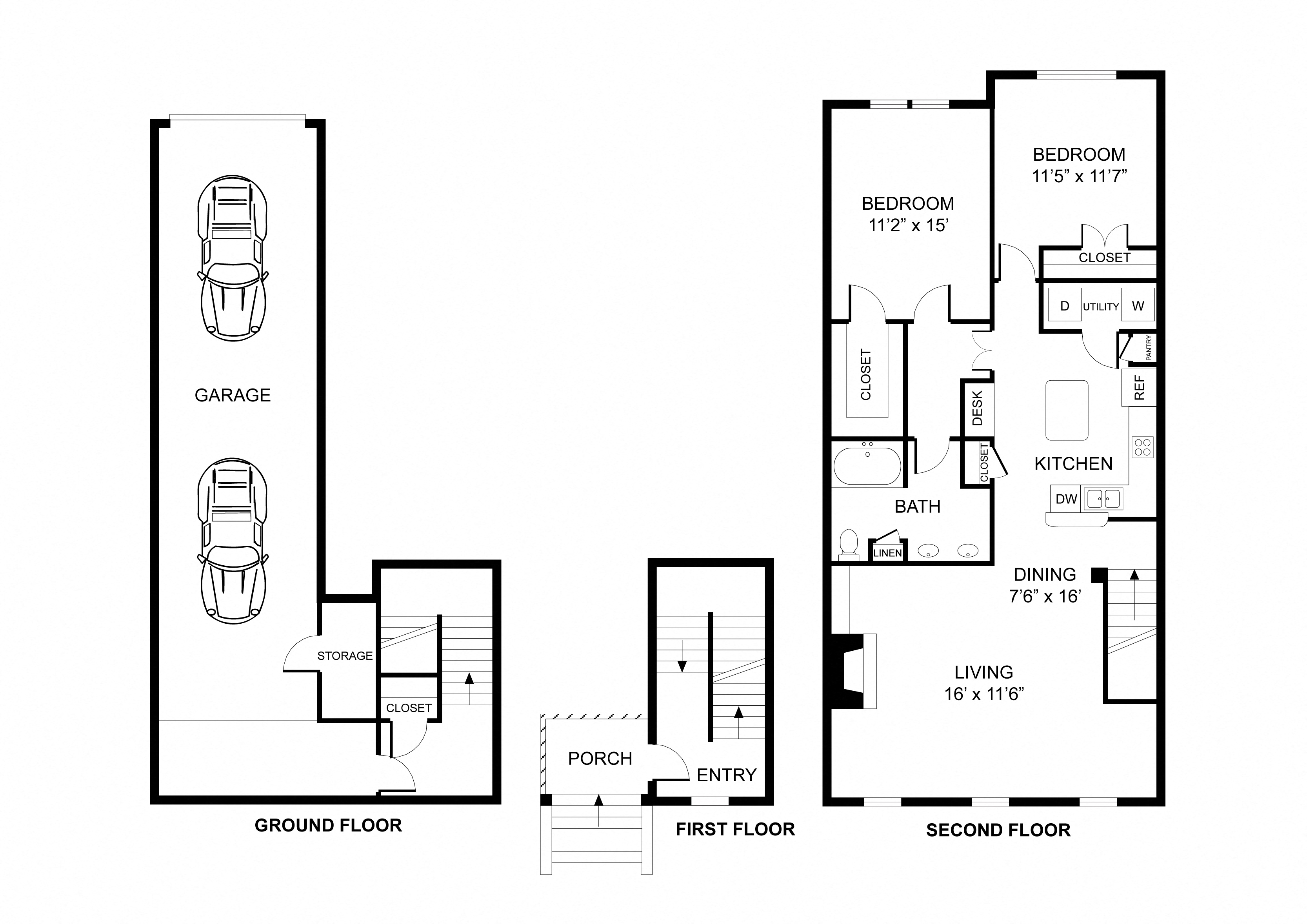 Floor plan for 2 beds, 1 bath, 1143 sqft