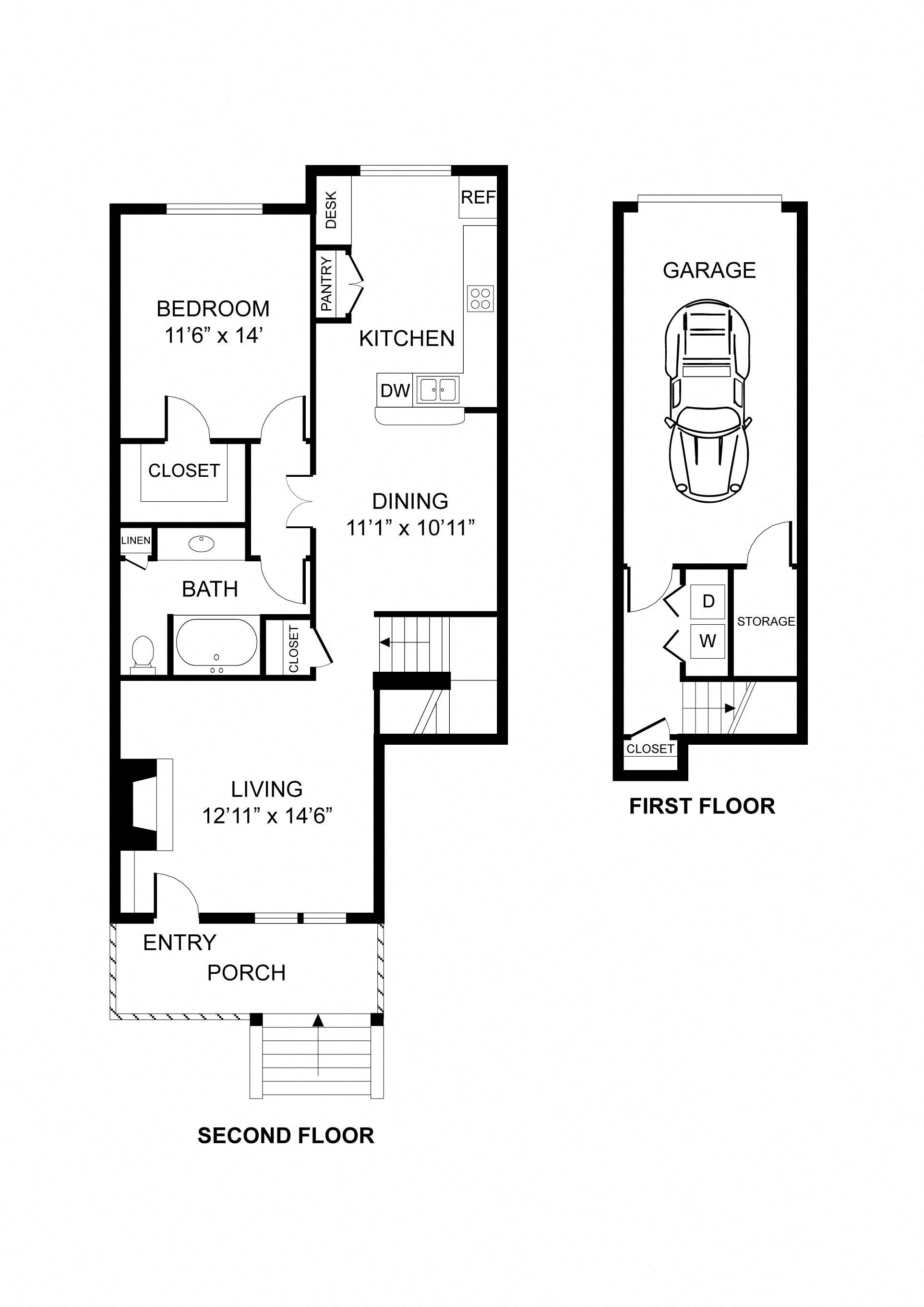 Floor plan for 1 bed, 1 bath, 904 sqft