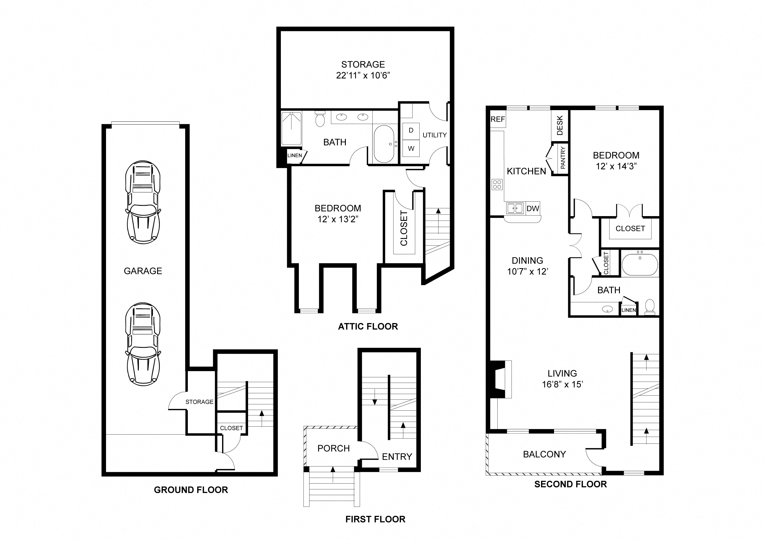 Floor plan for 2 beds, 2 baths, 1508 sqft