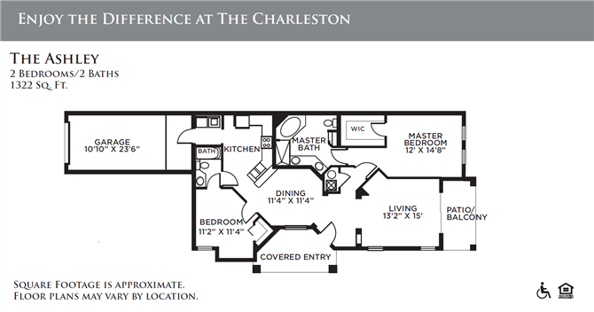Floor plan for 2 beds, 2 baths, 1322 sqft
