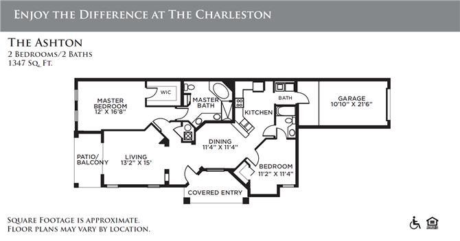 Floor plan for 2 beds, 2 baths, 1347 sqft