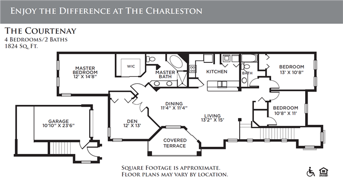 Floor plan for 4 beds, 2 baths, 1824 sqft