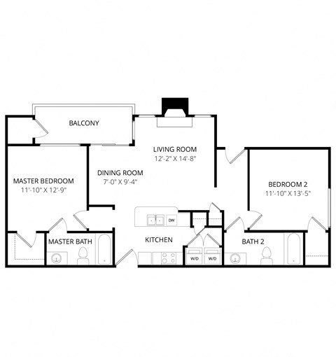 Floor plan for 2 beds, 2 baths, 1008 sqft